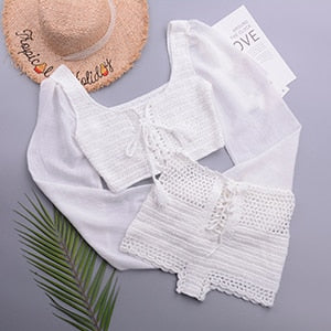 Crochet Lantern Sleeve Women Tight Top