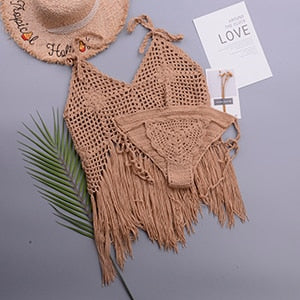 Knit Crochet Tassel Sexy Beach Bustier Crop Top