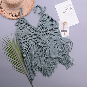 Knit Crochet Tassel Sexy Beach Bustier Crop Top