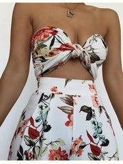 Floral Crop Top Long Pant Two Piece Set