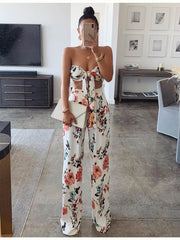 Floral Crop Top Long Pant Two Piece Set