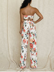 Floral Crop Top Long Pant Two Piece Set