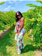 Floral Crop Top Long Pant Two Piece Set