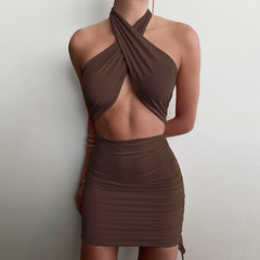 Cross Halter Cut-Out Bandage Sexy Mini Dress