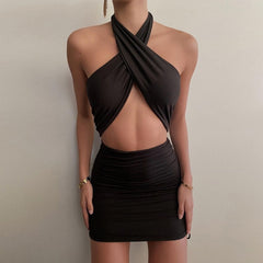 Cross Halter Cut-Out Bandage Sexy Mini Dress