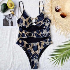 Cut Out One Piece snake pattern Swimsuit Women Swimwear