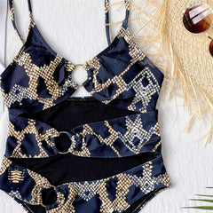 Cut Out One Piece snake pattern Swimsuit Women Swimwear