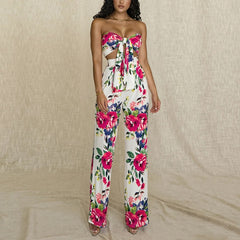 Floral Crop Top Long Pant Two Piece Set