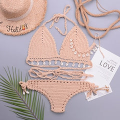 3pcs Bikini Set Woman Crochet Shell Tassel Bikini