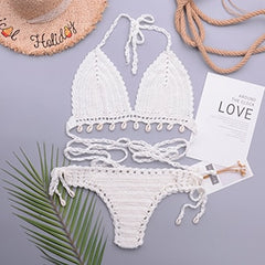 3pcs Bikini Set Woman Crochet Shell Tassel Bikini