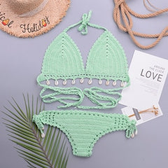 3pcs Bikini Set Woman Crochet Shell Tassel Bikini