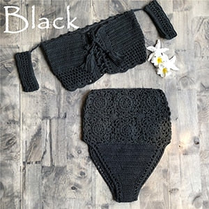 Crochet Knitted Off Shoulder Two Piece Swimsuit