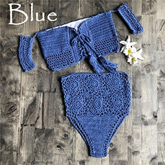 Crochet Knitted Off Shoulder Two Piece Swimsuit