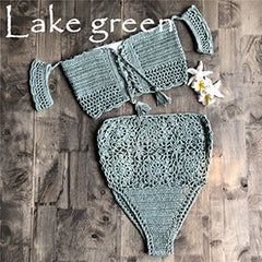 Crochet Knitted Off Shoulder Two Piece Swimsuit