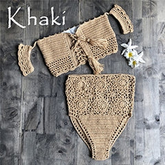 Crochet Knitted Off Shoulder Two Piece Swimsuit