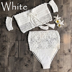 Crochet Knitted Off Shoulder Two Piece Swimsuit