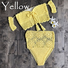 Crochet Knitted Off Shoulder Two Piece Swimsuit