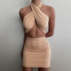 Cross Halter Cut-Out Bandage Sexy Mini Dress