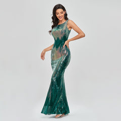 Sleeveless O-neck Evening Party Dress Shinning Sequins Mermaid Prom Gowns