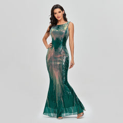 Sleeveless O-neck Evening Party Dress Shinning Sequins Mermaid Prom Gowns