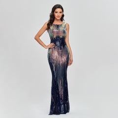 Sleeveless O-neck Evening Party Dress Shinning Sequins Mermaid Prom Gowns