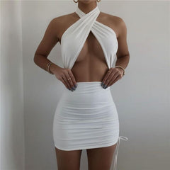 Cross Halter Cut-Out Bandage Sexy Mini Dress