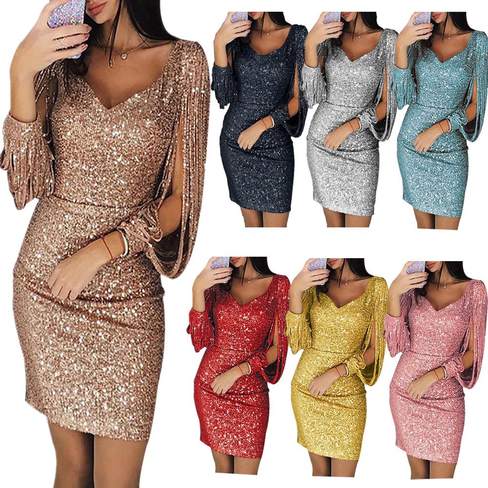 Sequins Glitter Sparkle Long Sleeves Mini Dress