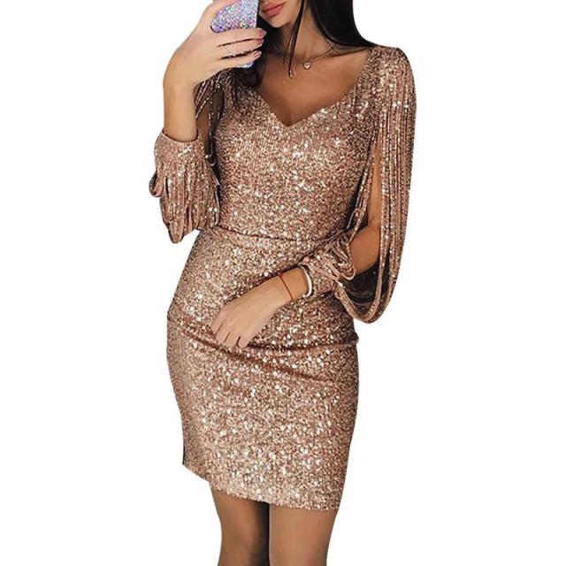 Sequins Glitter Sparkle Long Sleeves Mini Dress
