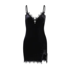 Gothic Dark Cross Black Mini Dress