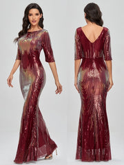 Sleeveless O-neck Evening Party Dress Shinning Sequins Mermaid Prom Gowns