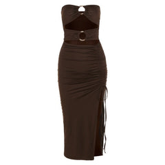 Summer Sexy Hollow Out Strapless Slit Long Dresses