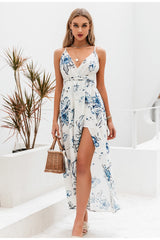 floral dress Spaghetti straps high waist long dress