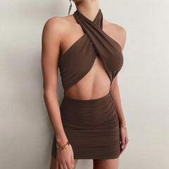 Cross Halter Cut-Out Bandage Sexy Mini Dress