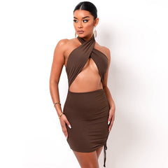 Cross Halter Cut-Out Bandage Sexy Mini Dress