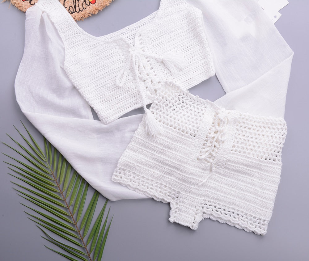 Crochet Lantern Sleeve Women Tight Top