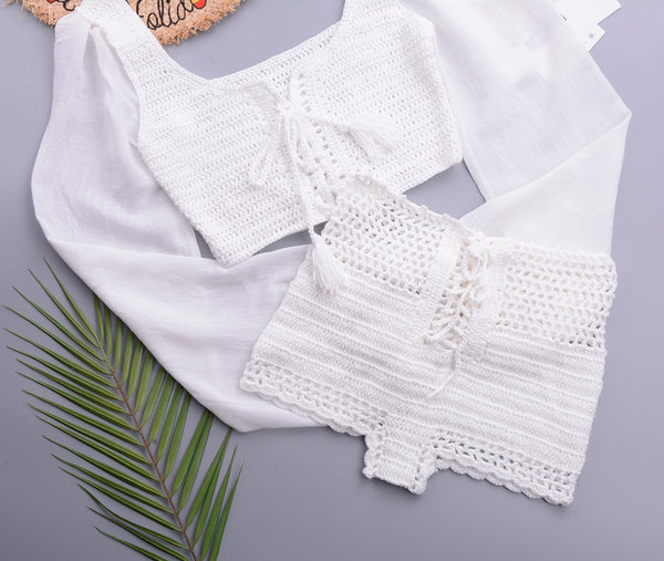 Crochet Lantern Sleeve Women Tight Top