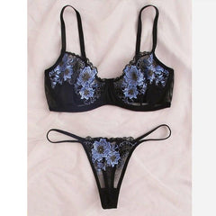 2 pieces Floral Embroidery Lingerie Set