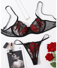 2 pieces Floral Embroidery Lingerie Set