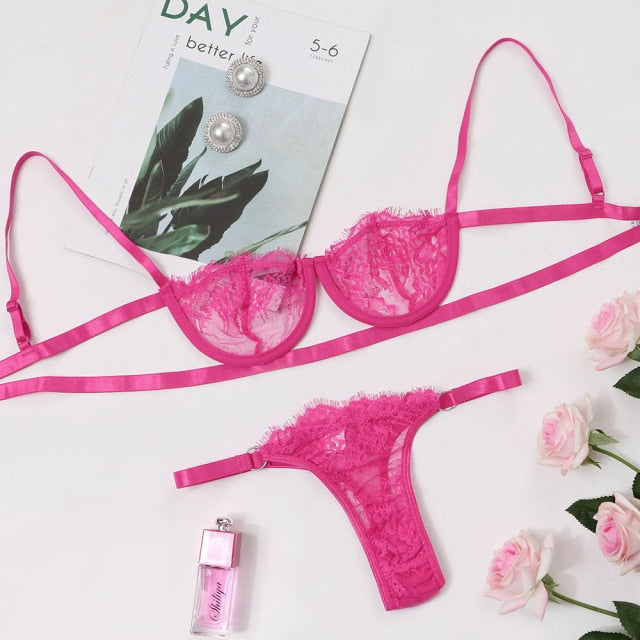 Belle Sheer Lace Bra Set Two-piece