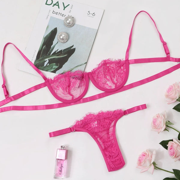 Belle Sheer Lace Bra Set Two-piece