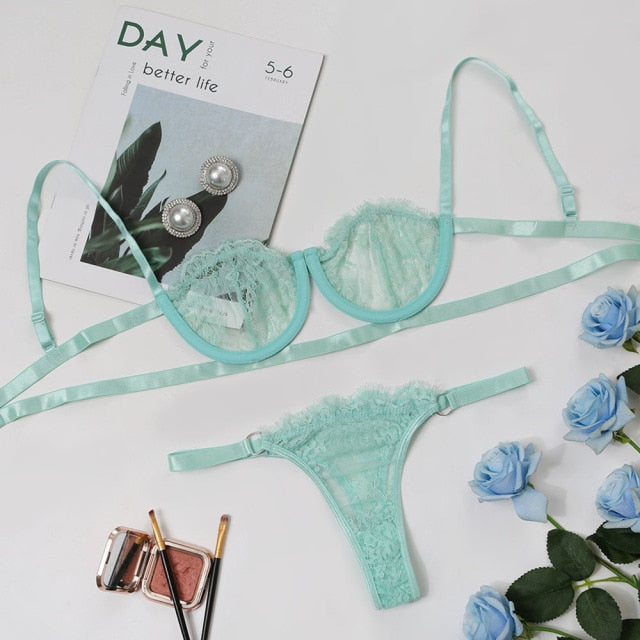 Belle Sheer Lace Bra Set Two-piece