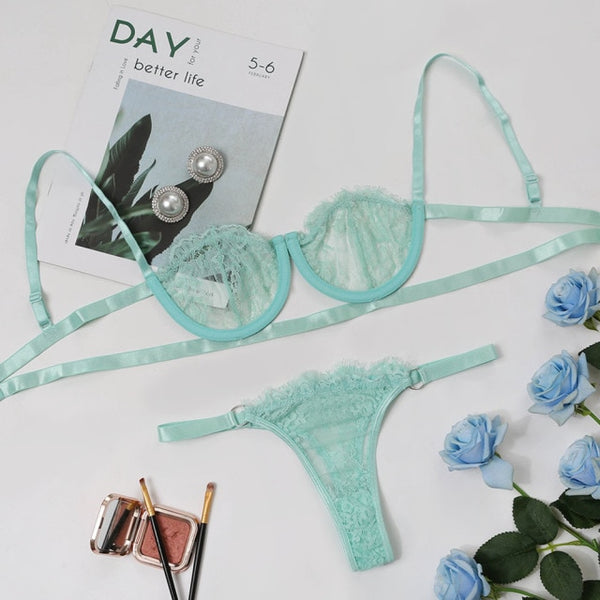 Belle Sheer Lace Bra Set Two-piece