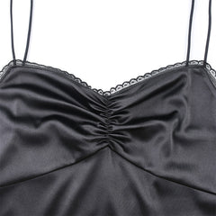 Strappy Satin Ruched Black mini Dress