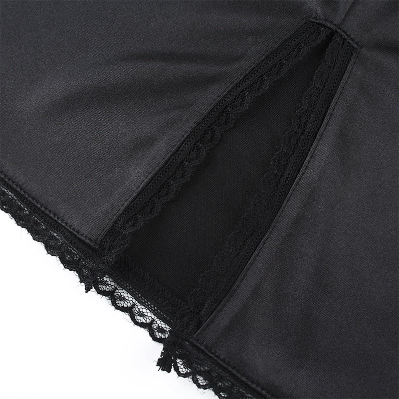 Strappy Satin Ruched Black mini Dress