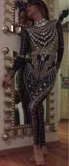 Crystal Jumpsuit Women Long Sleeve Spandex intergalactic war dress