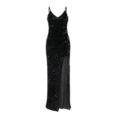 V-neck sequined long dress