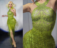 green Fringes Summer Sleeveless Long Dress