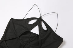 Black Halter Cut Out Hight Waist Split Long Dress