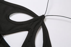 Black Halter Cut Out Hight Waist Split Long Dress