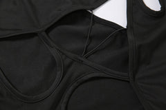 Black Halter Cut Out Hight Waist Split Long Dress